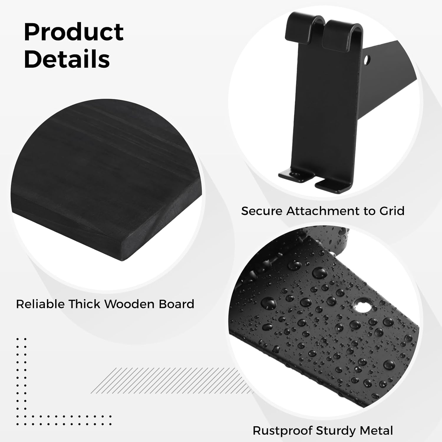 OMISTAR 6 PCS Gridwall Shelves with Metal Brackets, 15.7 x 6 Inches Wooden Grid Wall Board with Metal Brackets, Grid Wall Organizer, Heavy Duty Gridwall Accessories for Living Room Garage Tool Room