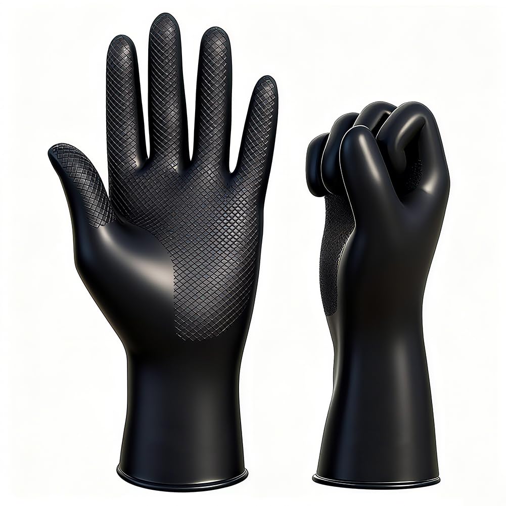 2Pcs Hair Dye Gloves, Black Reusable Rubber Gloves, Professional Hair Coloring Accessories for Hair Salon Dyeing