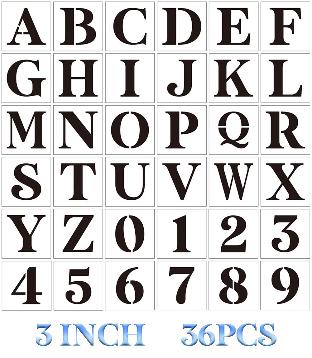 Amazon.com : 3 inch Letter Stencils for Painting On Wood,36pcs Stencils Letter Alphabet Number Stencil Templates for Wood Wall Door Porch : Arts, Crafts & Sewing