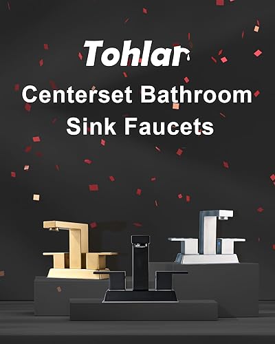 Miniatura 2 de Tohlar Grifo de baño negro  Grifo de lavabo de baño, 2 asas, grifos de baño central de 4 pulgadas para fregadero de 2 o 3 agujeros, grifo de baño