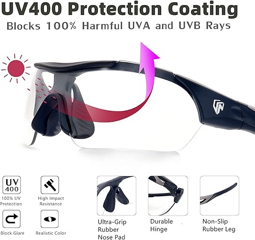 Miniatura 5 de UKNOW Lentes de sol fotocromáticos para hombres y mujeres, lentes de transición con lente de visión nocturna, gafas de sol deportivas para ciclismo