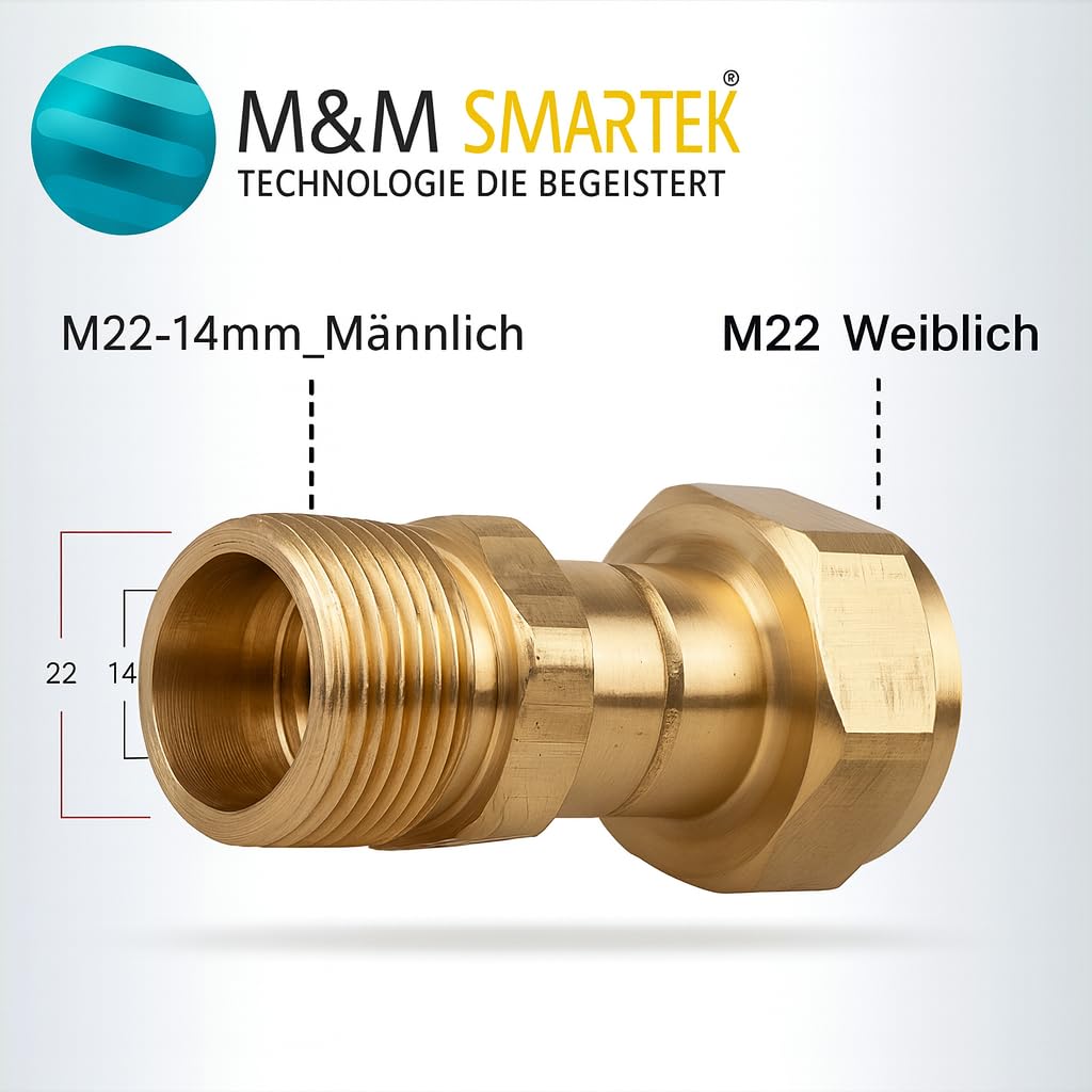 Zestaw adapterów do Parkside Quick Connect na gwint wewnętrzny M22, obracany o 360° – szybkozłączka, przyłącze zapobiegające nawijaniu z mosiądzu, kompatybilne z myjką wysokociśnieniową Parkside firmy