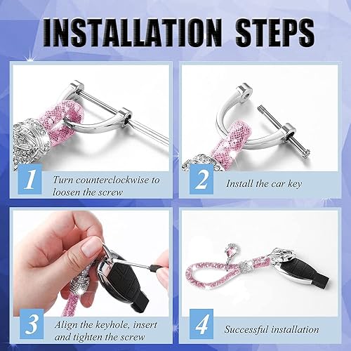 Miniatura 4 de Llavero de cristal para mujer, accesorios de llavero con diamantes de imitación, llavero de cristal para todas las llaves del coche (rosa)