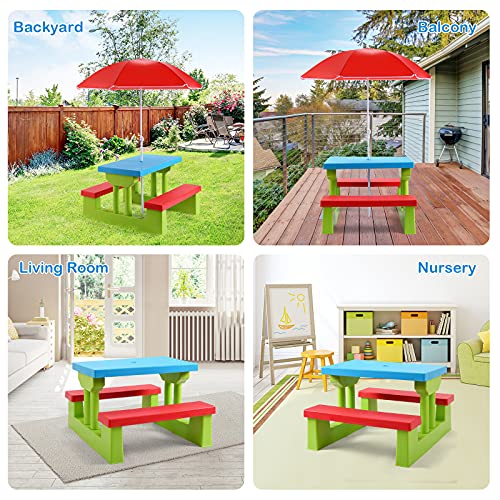 Kotek Kids Picnic Table Set W/Removable Umbrella, Outdoor Party Table And Bench For Tea Time & Study, Brightly Colored Toddler Activity Table For Home, Kindergarten & Nursery (Red) #TOP7