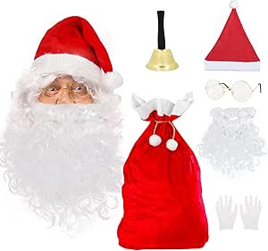 Baffi Finti Per Costume 4 Pezzi - Barba Di Babbo Natale In Poliestere Per Adulti E Bambini