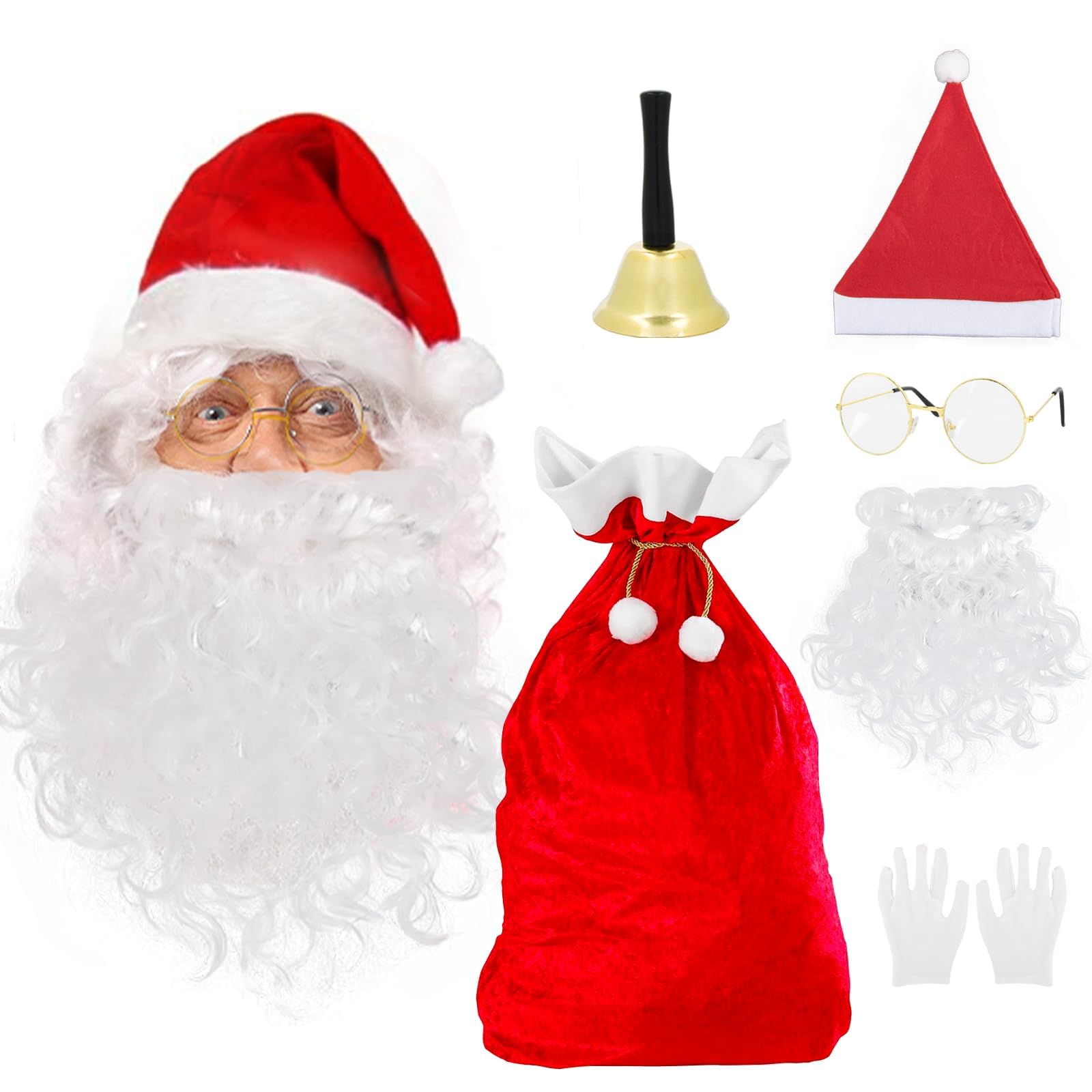 Ensemble De Père Noël Costume De Père Noël Lot De 12Déguisement De Père Noël Avec Bonnet De Père Noël Cape Barbe Ceinture Perruques Etc,pour Cosplay Fête Christmas,Homme Et Femme L