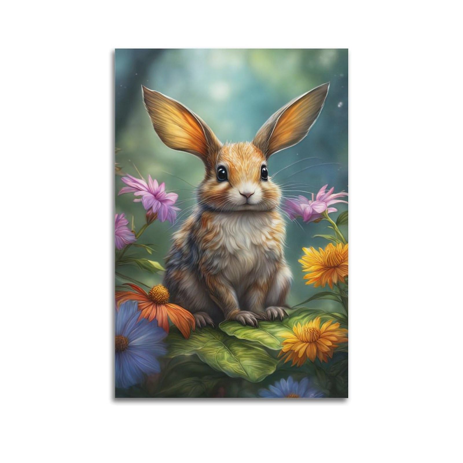 WZKTCL Animal Poster Bunny And Flower Poster Decorative Painting Canvas Wall Posters And Art Picture Print Modern Family Bedroom Decor Posters 24x36inch(60x90cm)