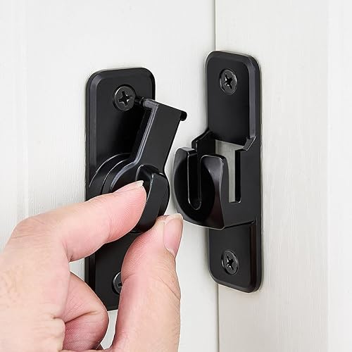 3 paquetes de pestillos para puerta de granero, cerradura de puerta negra de 90180 grados, cierre de cerradura de puerta de ángulo recto de aleación