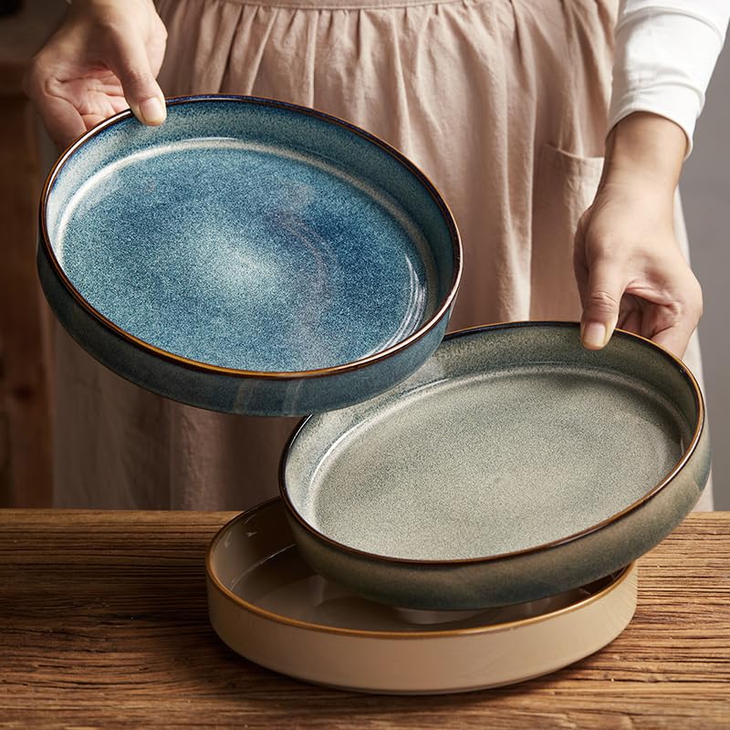 Platos para cocina de cerámica de 8.75 pulgadas, plato creativo retro, plato de sopa occidental, plato hondo para comer (5 piezas)