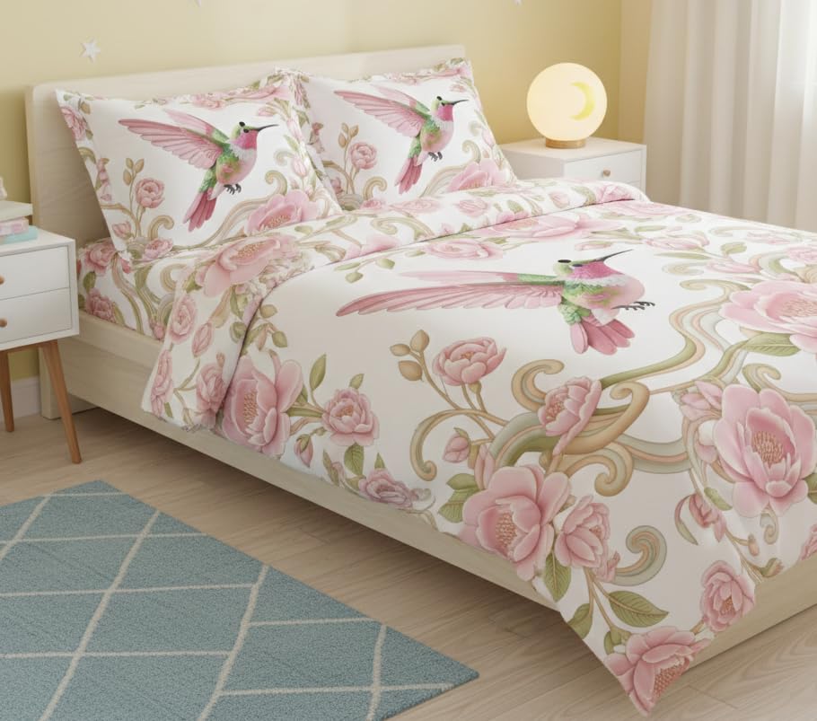 Image of Premium 7D Printed King Size Bedsheet Set with Pillow Covers Soft Cotton Blend Double Bedsheet for Home (Pillow Covers :18x28 inches Bedsheet :90x100 (Dark Pink)