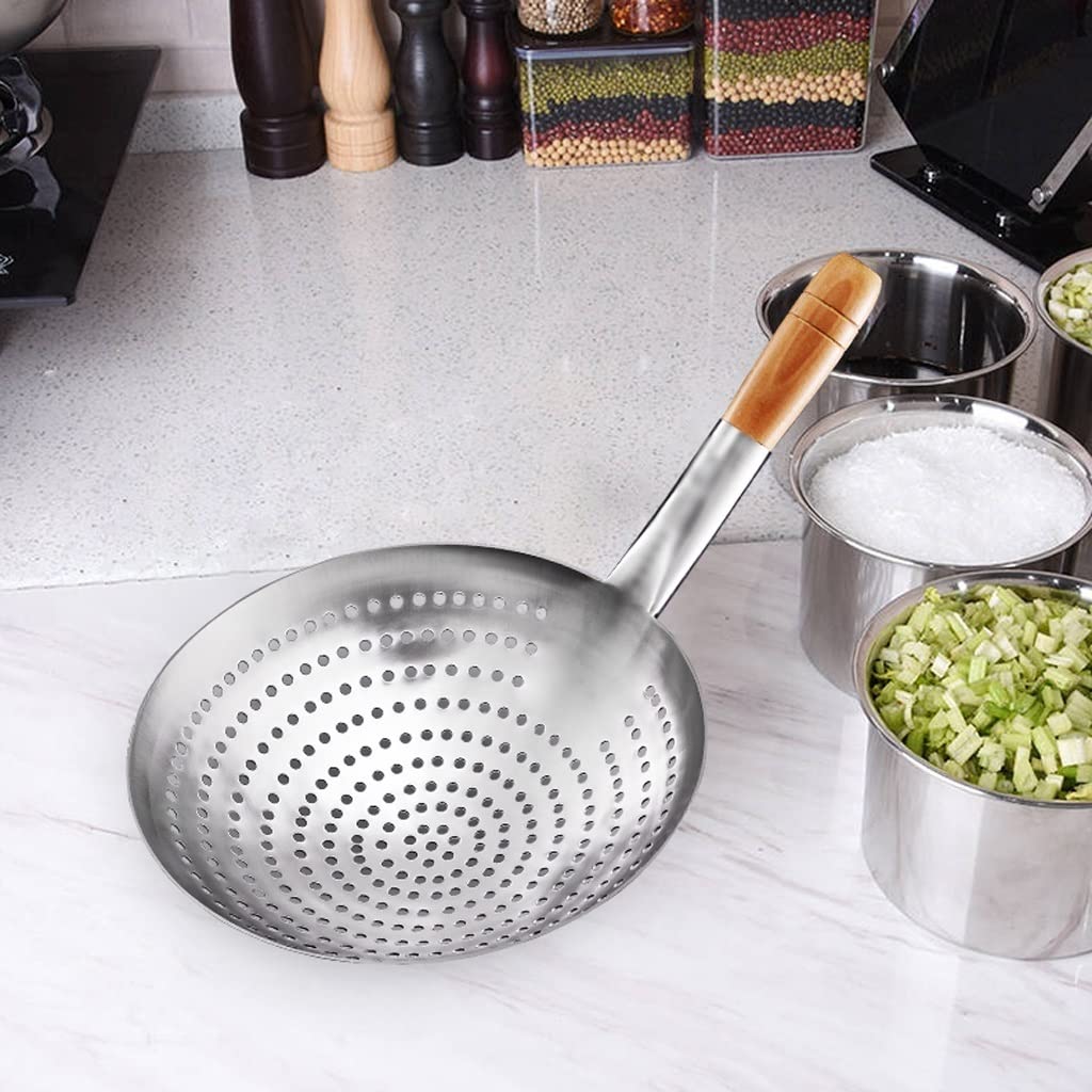 Espumadera Espumadera de cocina, colador de acero inoxidable for cocina, colador con mango de madera, colador grande de grado comercial for restaurantes de hoteles familiares (10,2 pulgadas) Espumader