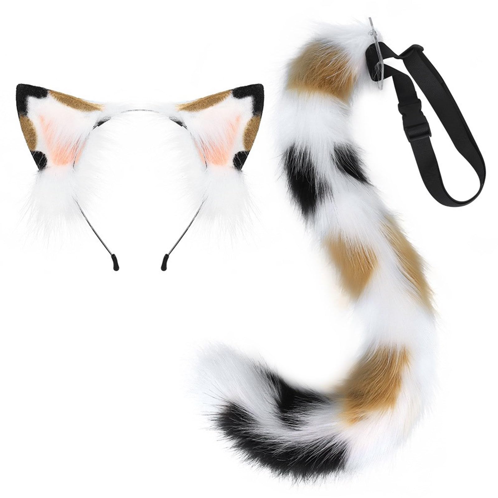 HGENAHGTF Furry Ears Headband with Tail, Faux Furs, Calico suit, F
