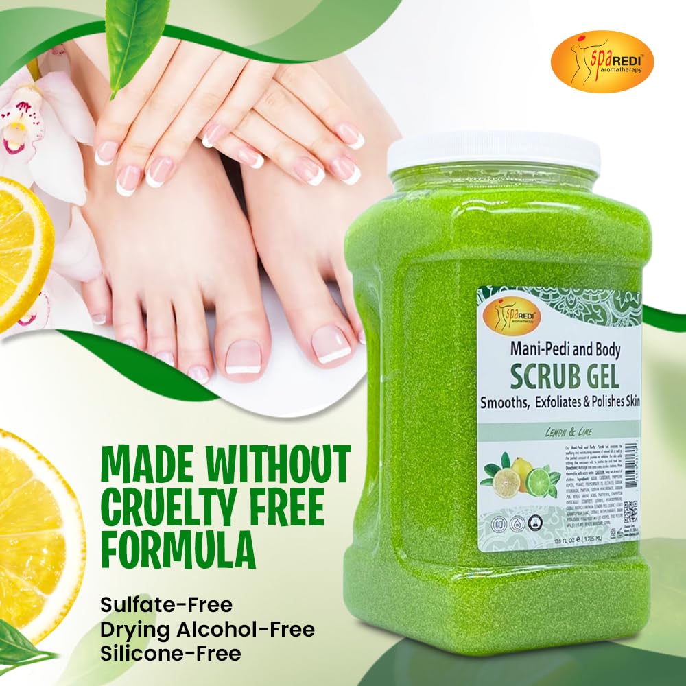 SPA REDI – Lemon & Lime Pumice Scrub Gel, Exfoliating, Hydrating & Nourishing, Infused with Hyaluronic Acid, Amino Acids, Panthenol and Comfrey Extract for Glowy Smooth Skin – 128oz Gallon