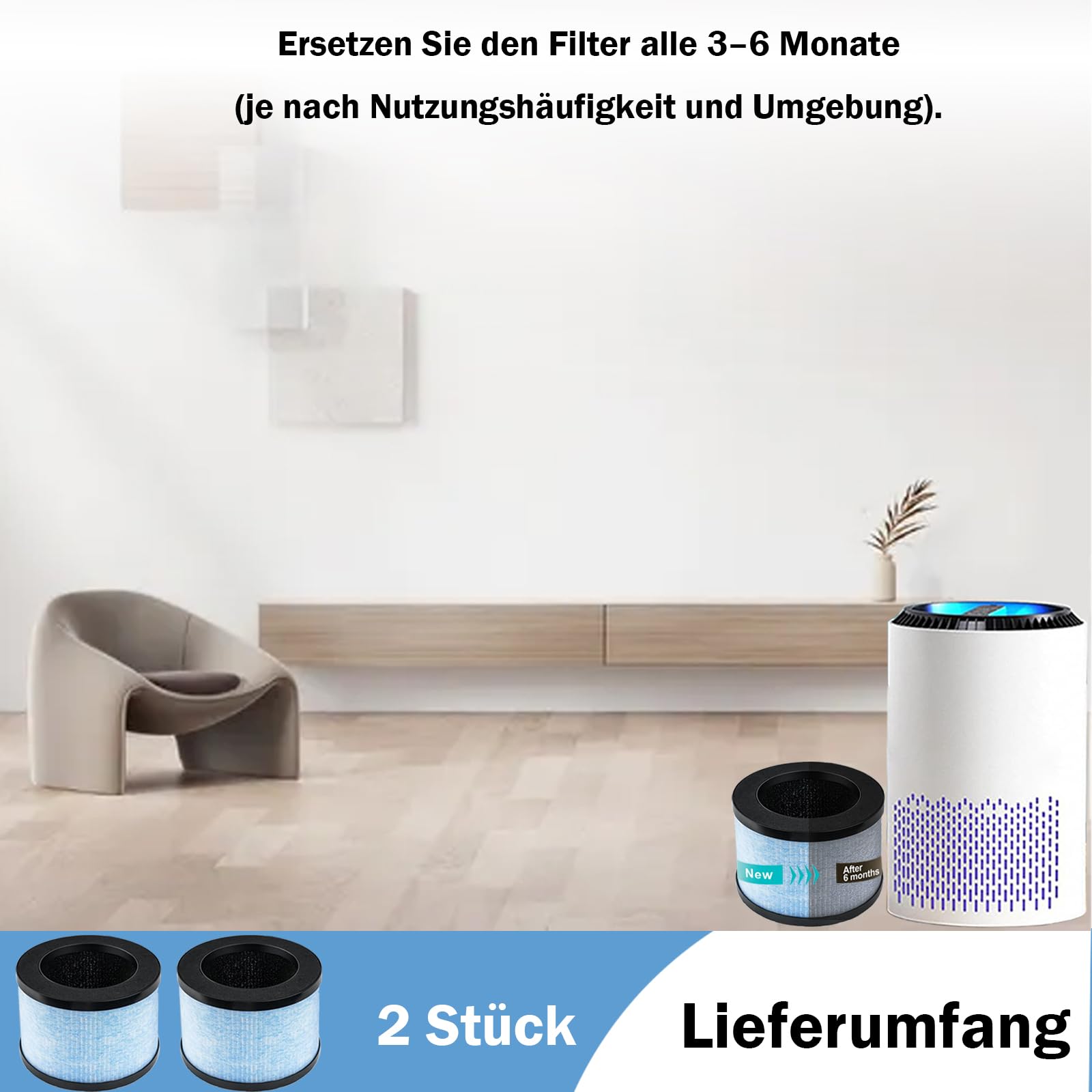 Filtro di ricambio per depuratore d'aria CONOPU DH-JH01 & DH-JH06, 3 in 1, H13 True Hepa con carbone attivo ad alta efficienza e prefiltro di ricambio (2 pezzi)