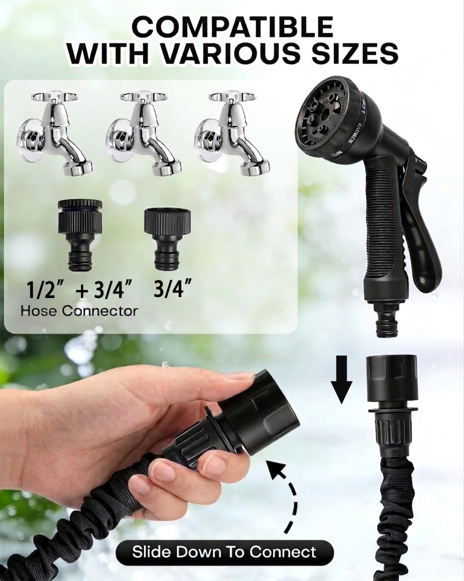Manguera Extensible 15 m, Manguera Jardin con Adaptadores de Normas EU para Exterior e Interior y 8 Modos Pistola para Familias con Jardín, Huerto, Campo, garden hose — view 4