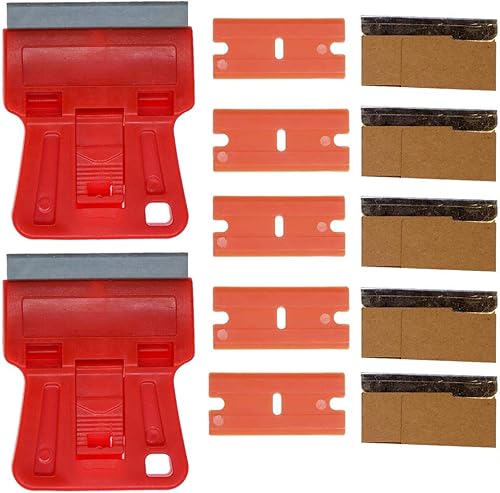 Miniatura 7 de Wekoil Mini rascador de hoja de afeitar de alta visibilidad de 1.5 pulgadas, raspador de vidrio, raspador de ventana de pintura roja con 5 cuchillas