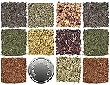 Loose Leaf Tea Sampler Gift Set Assortment — Create Your Own Tea Blend Starter Kit w/ Sencha, Rooibos, China Black, & Ginger, Lavender, Rose, Lemongrass, Hibiscus Spices Approx 75+ Cups