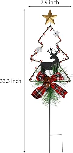 Miniatura 2 de MorTime Paquete de 2 luces solares iluminadas para jardín de Navidad, estacas LED de 33 pulgadas para árbol de Navidad al aire libre, jardín,
