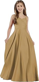 Girls Straps Junior Bridesmaid Dress for Wedding Satin Pageant Flower Girl Dresses Pageant for Teens - Buy now