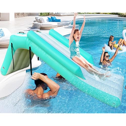 Inflatable Pontoon Waterfall Slide for Boats &Outdoor & Pool Summer Lake Party Accessory Water Slide with Air Pump for Adults