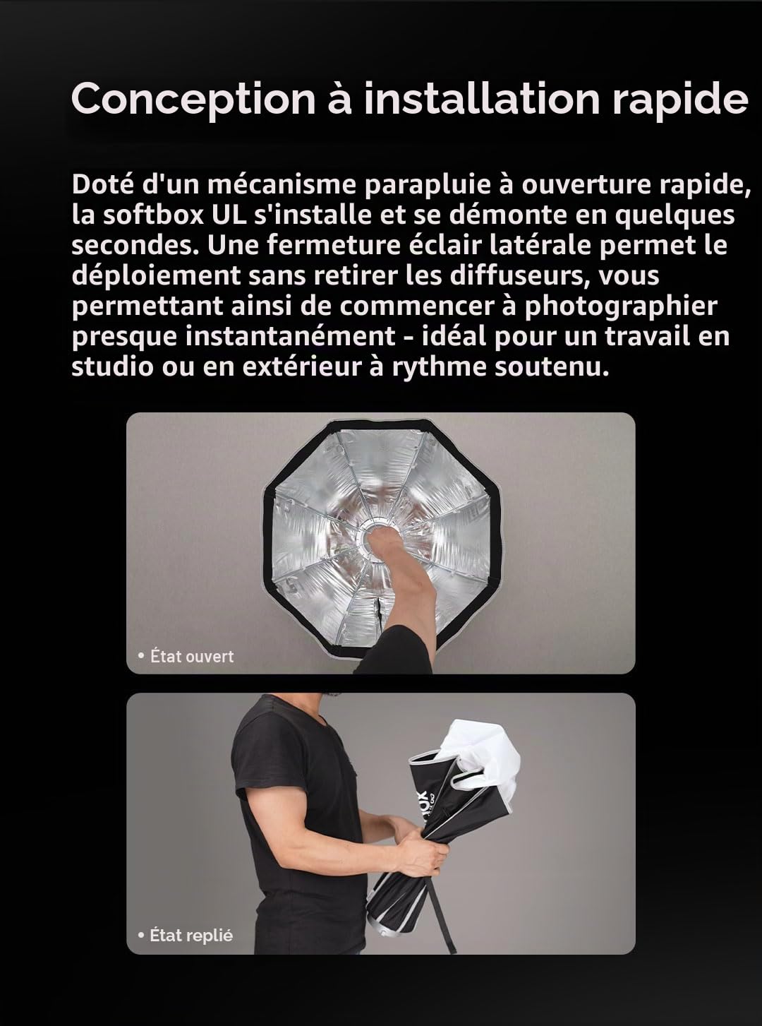 Godox Godox Boîte à lumière octogonale à dégagement rapide 90 cm, support Bowens avec diffuseurs avant et intérieurs amovibles pour photographie, diffusion en direct, portrait