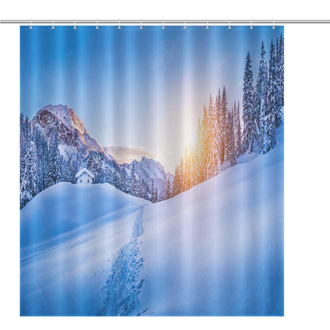 Rideau de douche d'hiver Alpes pour créer une ambiance chalet de montagne cocooning