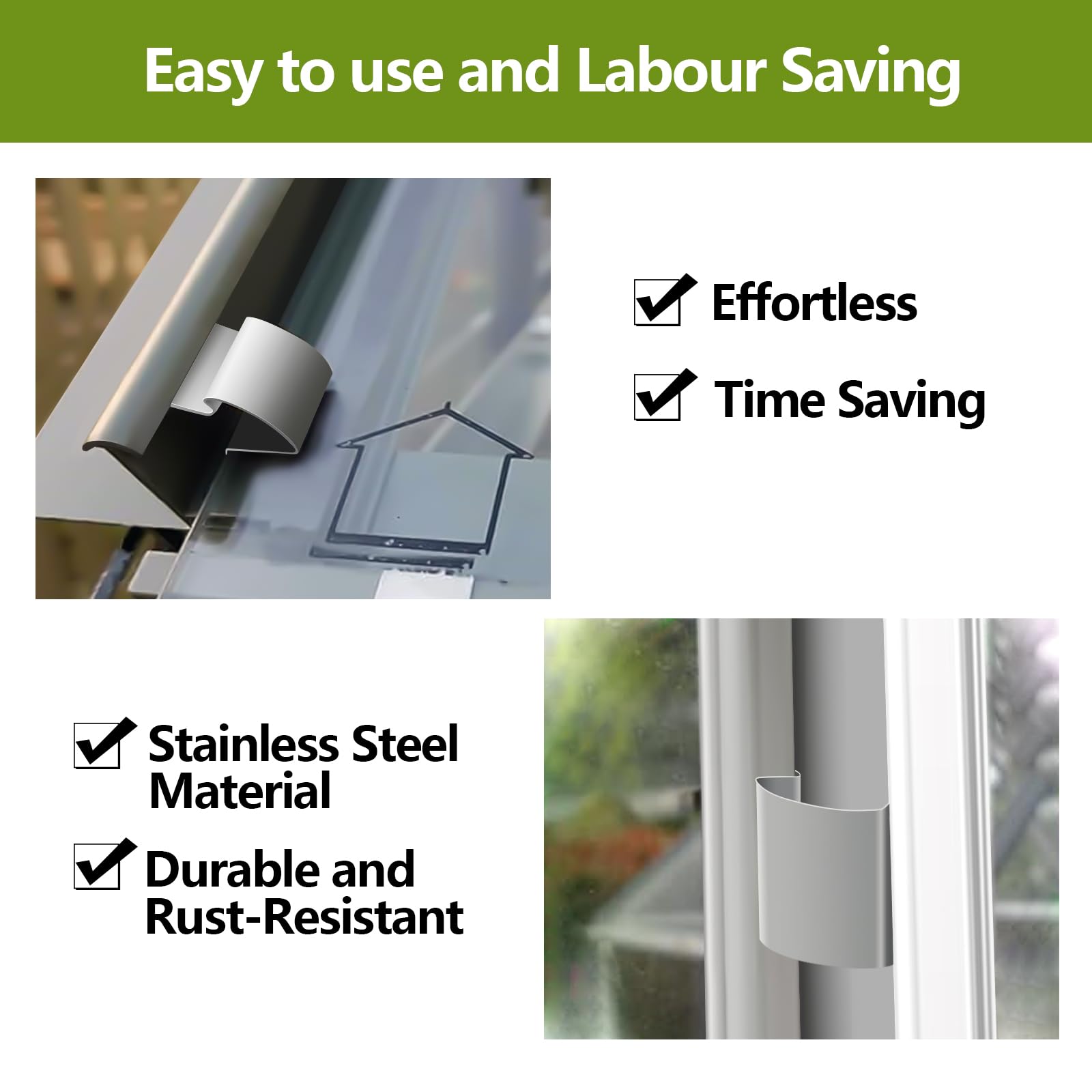 Greenhouse Glass Clips 50pcs for Home Garden Greenhouse Glass‘G' Clips Made of Stainless Steel An Essential Accessory for your Repairs - Image 3