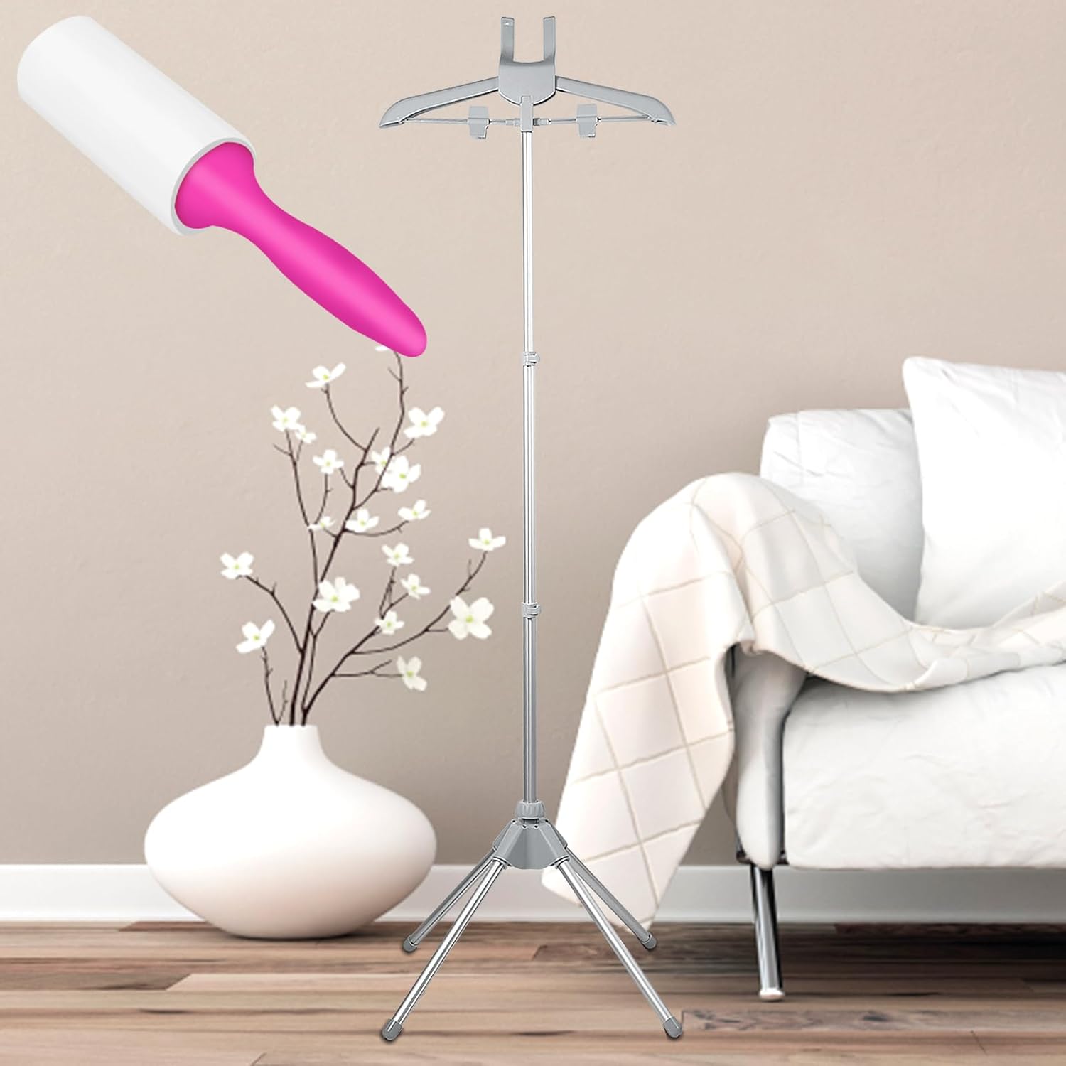 Steamer Stand Telescopic Garment Steamer Rack Height Adjustable Clothes Holder Foldable Garment Clothes Rack Portable Standing Hanger with Non Slip Mat for Home Steam Ironing(grey)