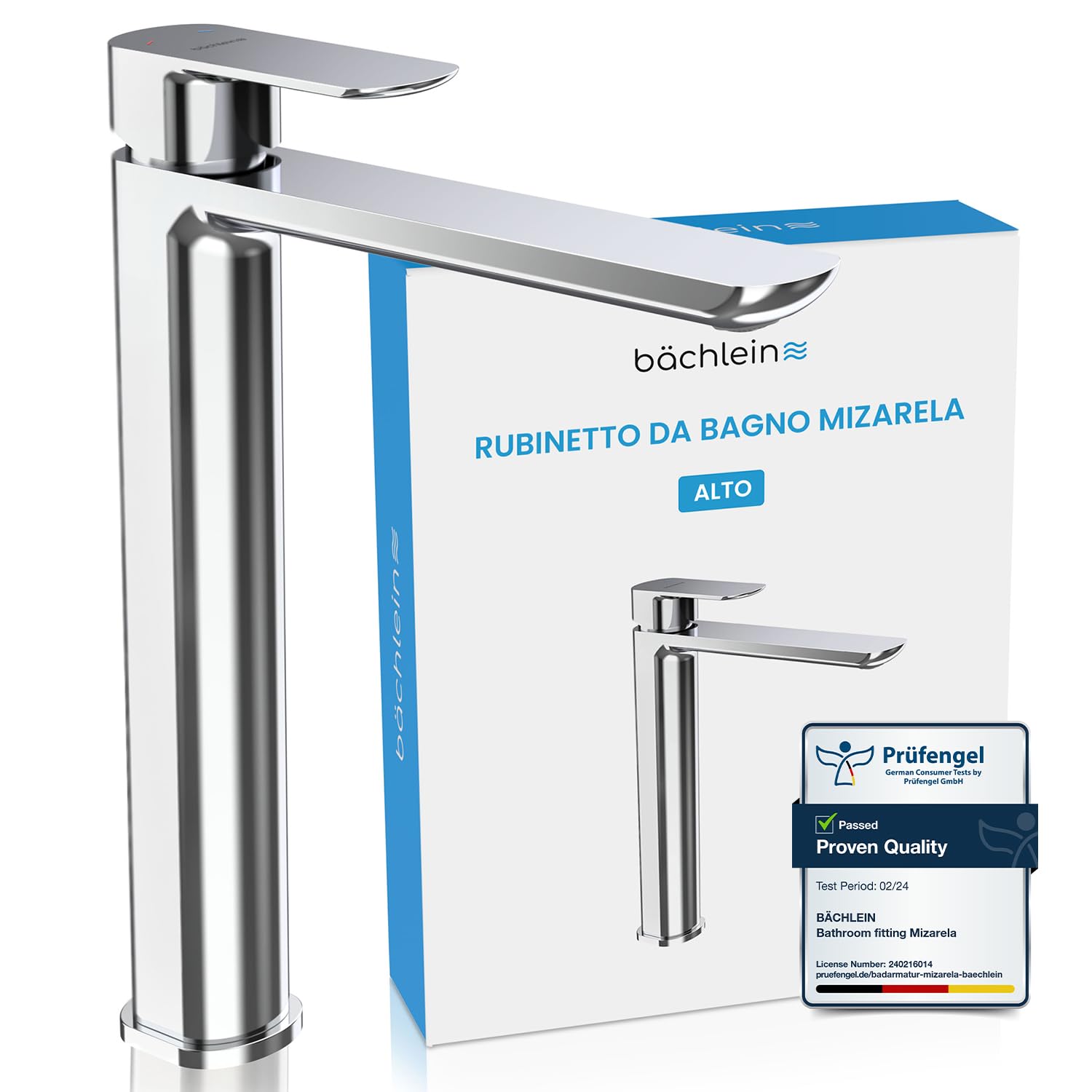 Bächlein - Miscelatore per bagno Mizarela in stile classico, monocomando per lavabo da appoggio con cartuccia in ceramica duratura e set di montaggio, rubinetto per bagno cromato - erogatore piatto