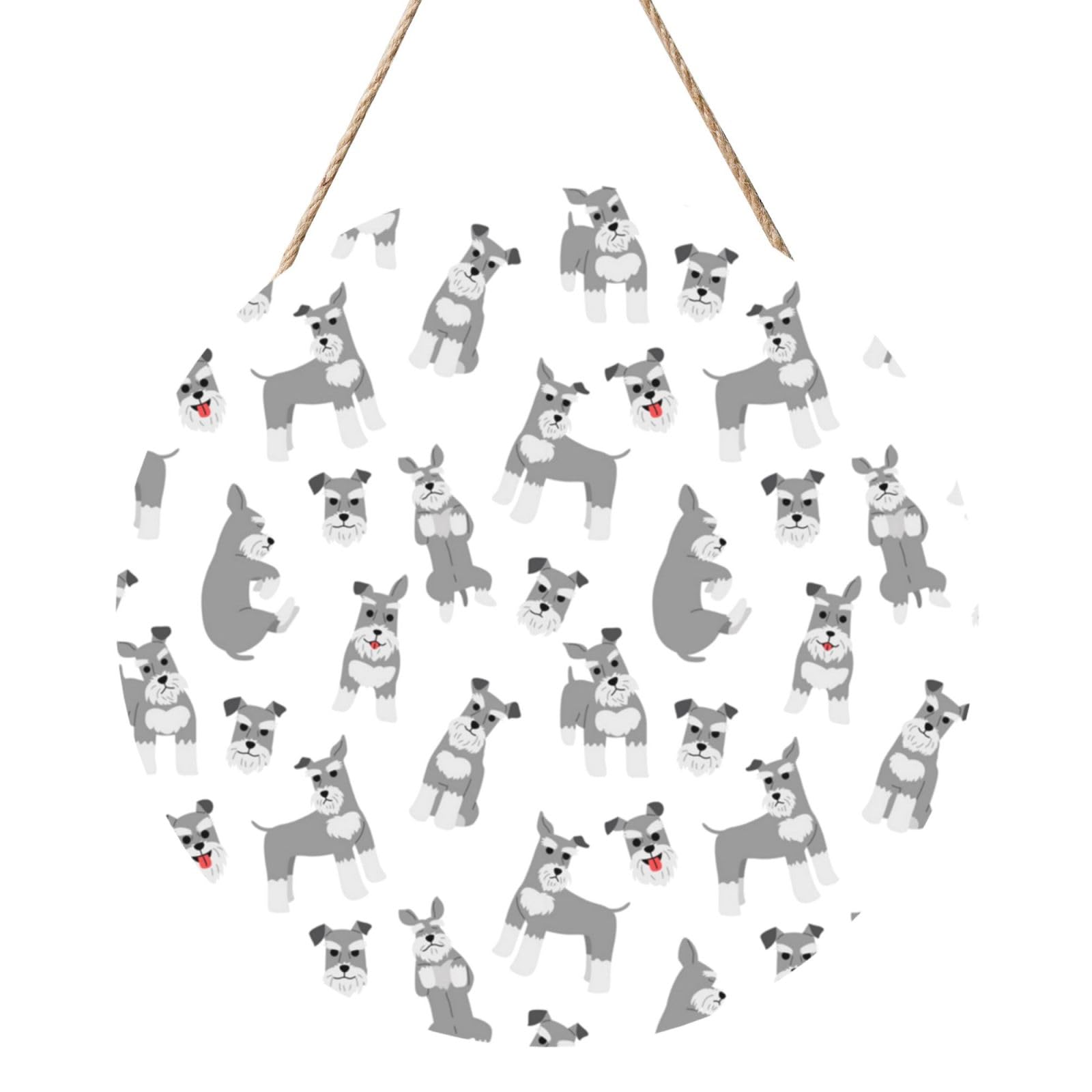 InOmak Miniature Schnauzer Seamless Pattern, Round Wood Panel Painting 12 in, Wall Hanging Painting For Home
