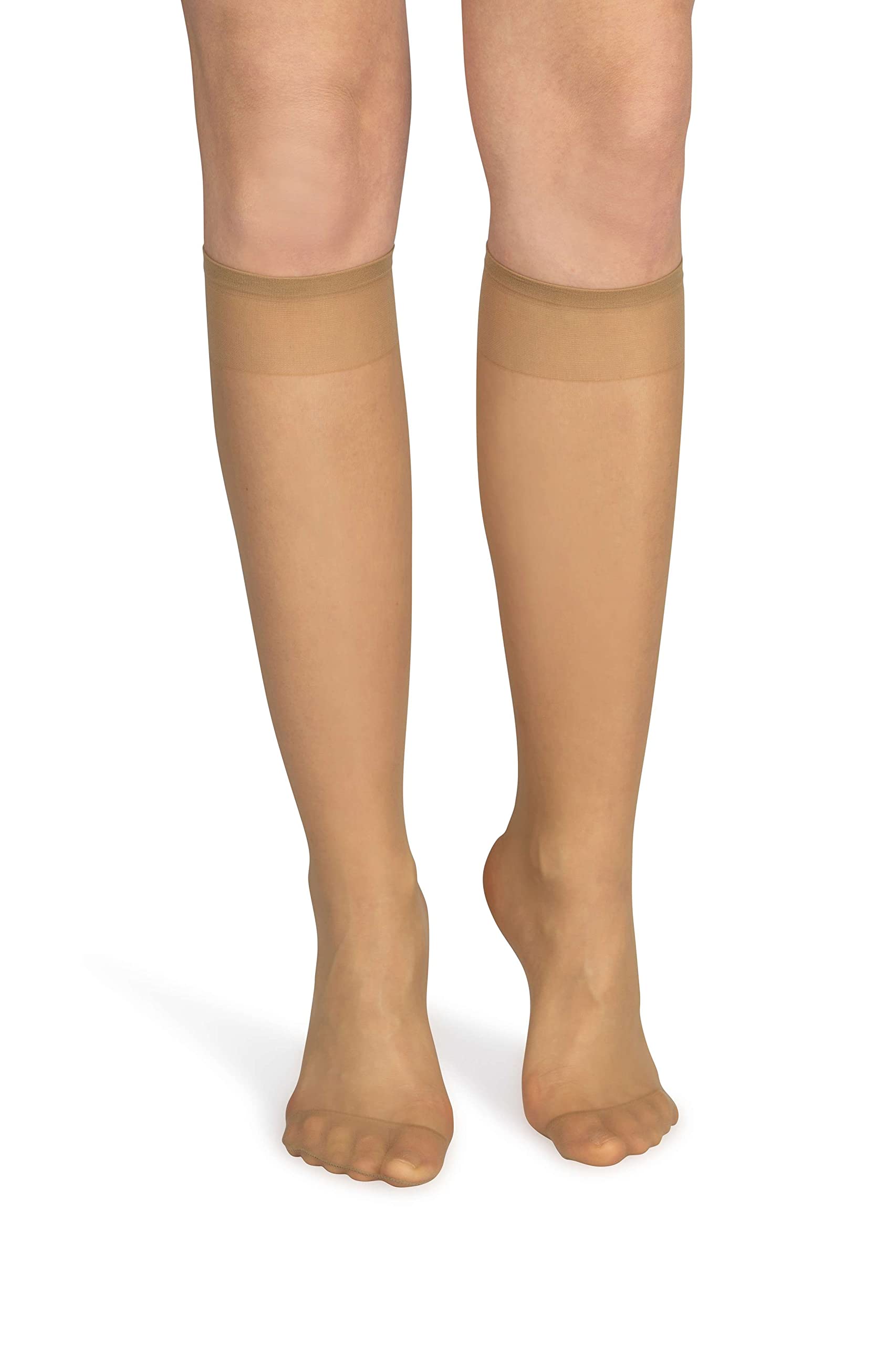 NOQ Women Socks Knee-Highs Plain 15 DEN Casual Style Pressure-Free Semi-Matte Transparent Ladies Knee Socks with Comfort Top Two Pairs One Size, Visone