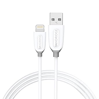 Bandridge Apple Mfi Certified USB A to Lightning Cable compatible with iPhone/iPad/iPod - White (1 Mtr)