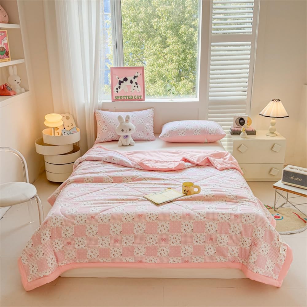 Trapuntino Copriletto Estivo Primaverile, Trapunta Leggera, Fiori Copriletto Trapuntato Cotone per Letto Singolo Letto Matrimoniale (Rosa chiaro,150x200)