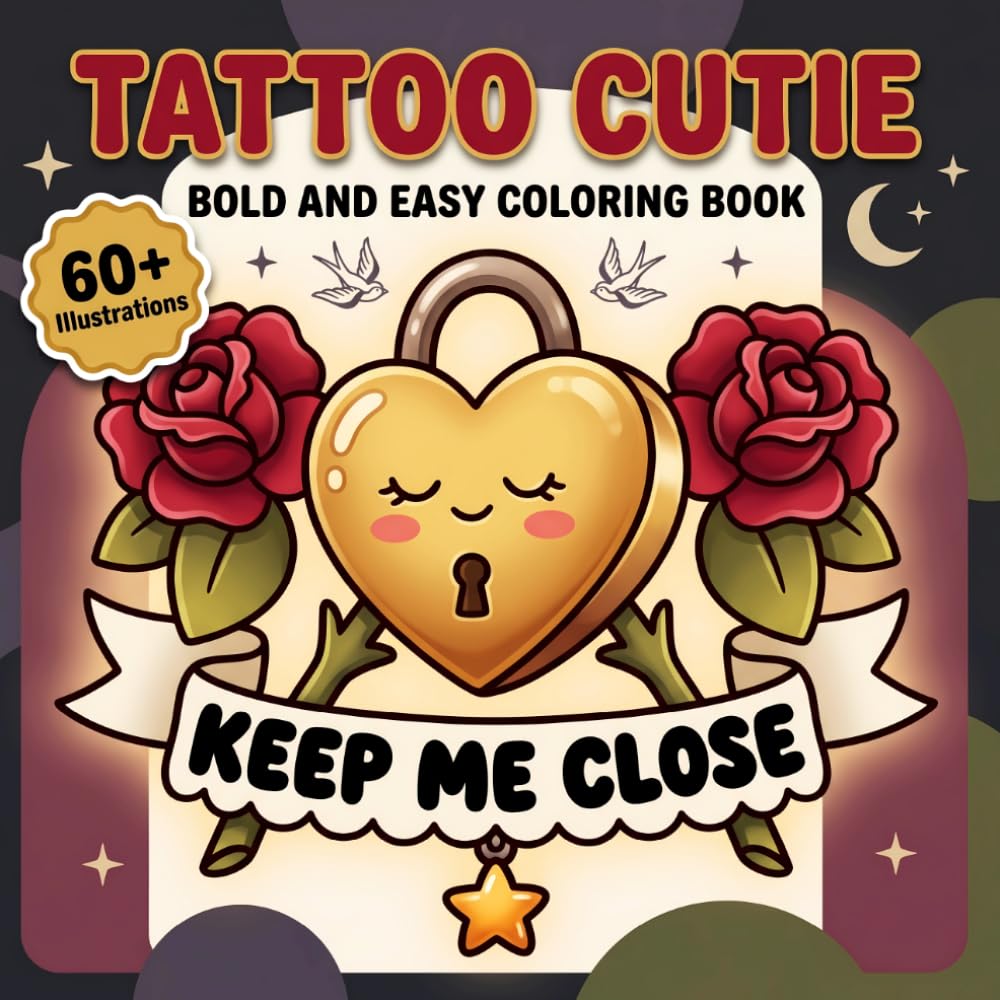 Tattoo Cutie: Bold And Easy Coloring Book For Adults And Teens Looking For Cheerful Artistic Escape And Everyday Calm