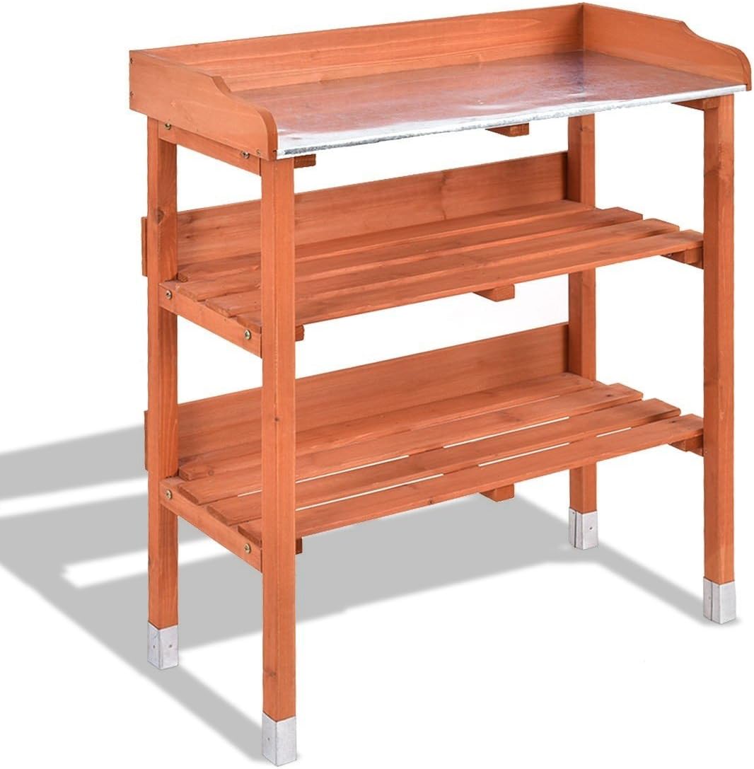 LHONE Outdoor Garden Potting Bench Lawn Patio Table Storage