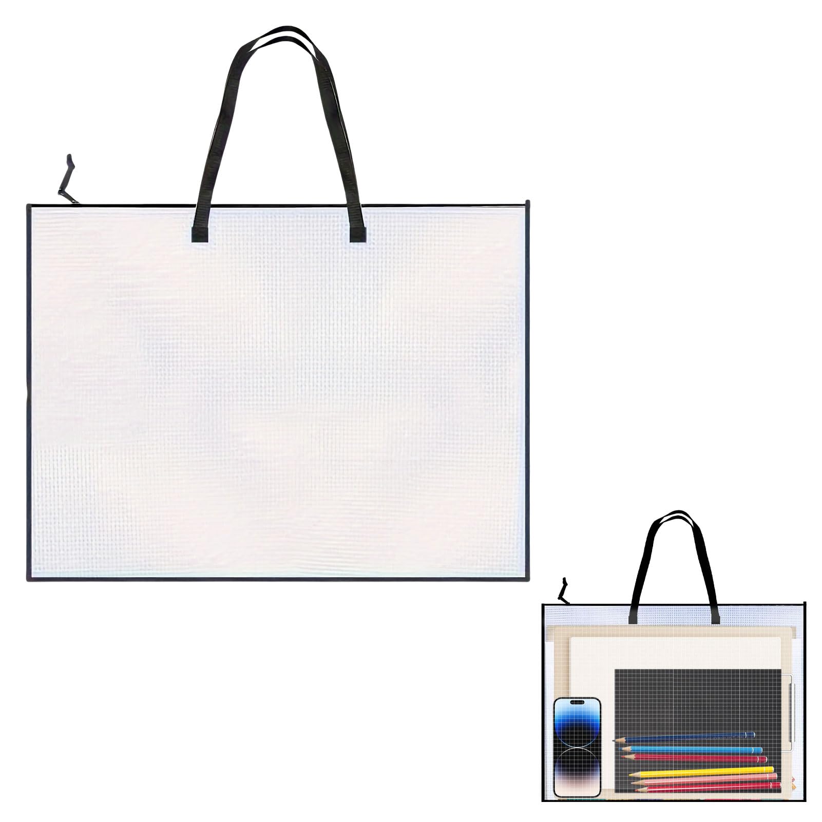 Nretluo A2 Folder, 19 x 25 Inch A2 Art Folder Carry Case, Clear A3 Art Folders Carry Case for Artwork with Handle and Zipper for Paintings,Homework,File Storage