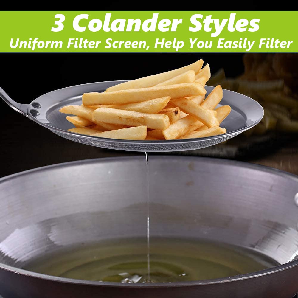 12cm Espumaderas de Cocina, Espumadera Acero Inoxidable, Colador de Alimentos para Cocina, Fina Espumadera con Colador para Freír Pastas Espaguetis y Fideos, Evitar Salpicaduras