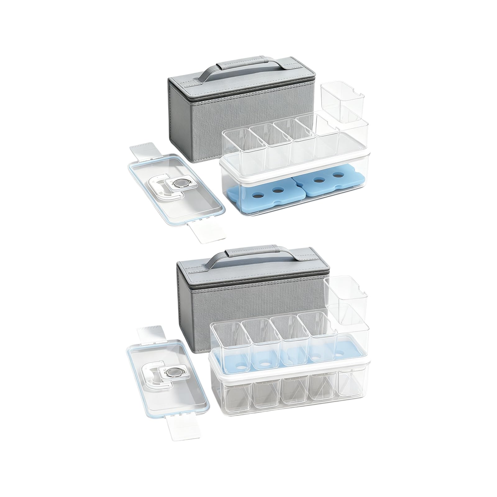 Juego de cajas de almacenamiento de alimentos para refrigerador del hogar con divisores transparentes, bolsa de transporte e insertos de enfriamiento para preparar almuerzo y clasificar la bolsa