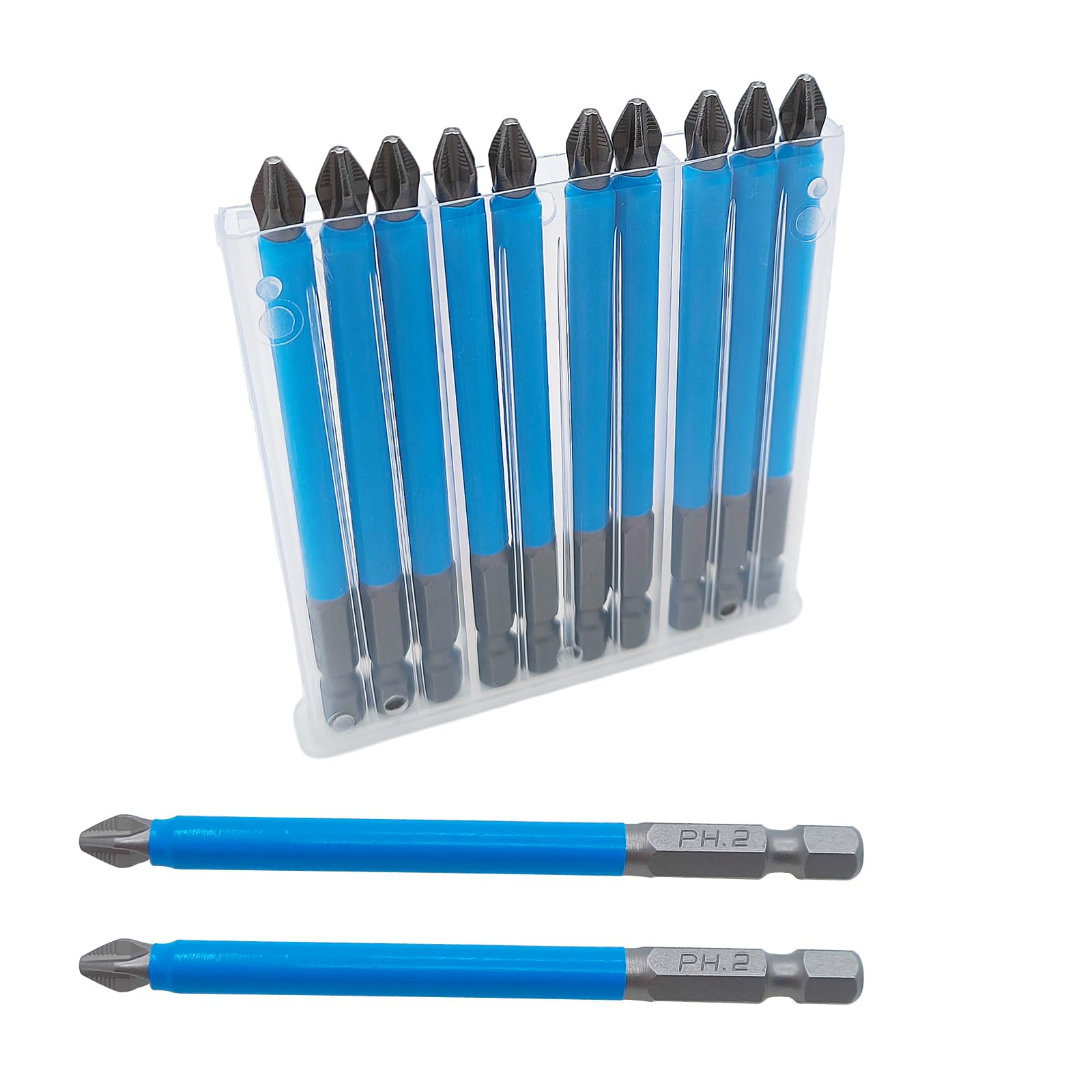 Magnetic Long Hex Phillips Screw Head Electric Screwdriver Bits Set 1/4 Inch Hex Shank (PH2*90mm) for Power Screwdriver Impact Drill Toolkit - 10Pcs