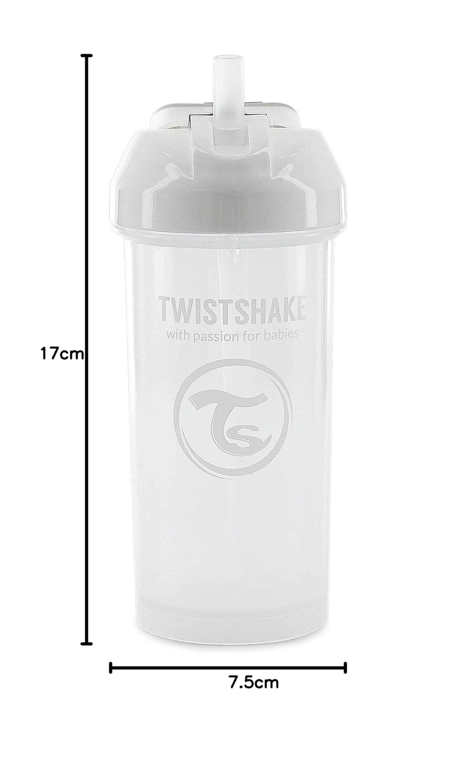Twistshake Bicchiere Sippy Baby con Cannuccia 360ml,Bottiglie D'acqua per Bambini a Prova di Perdite | Tazza Antigoccia per i più Piccoli,Senza BPA, Sippy da Allenamento per Bambini, Bianca