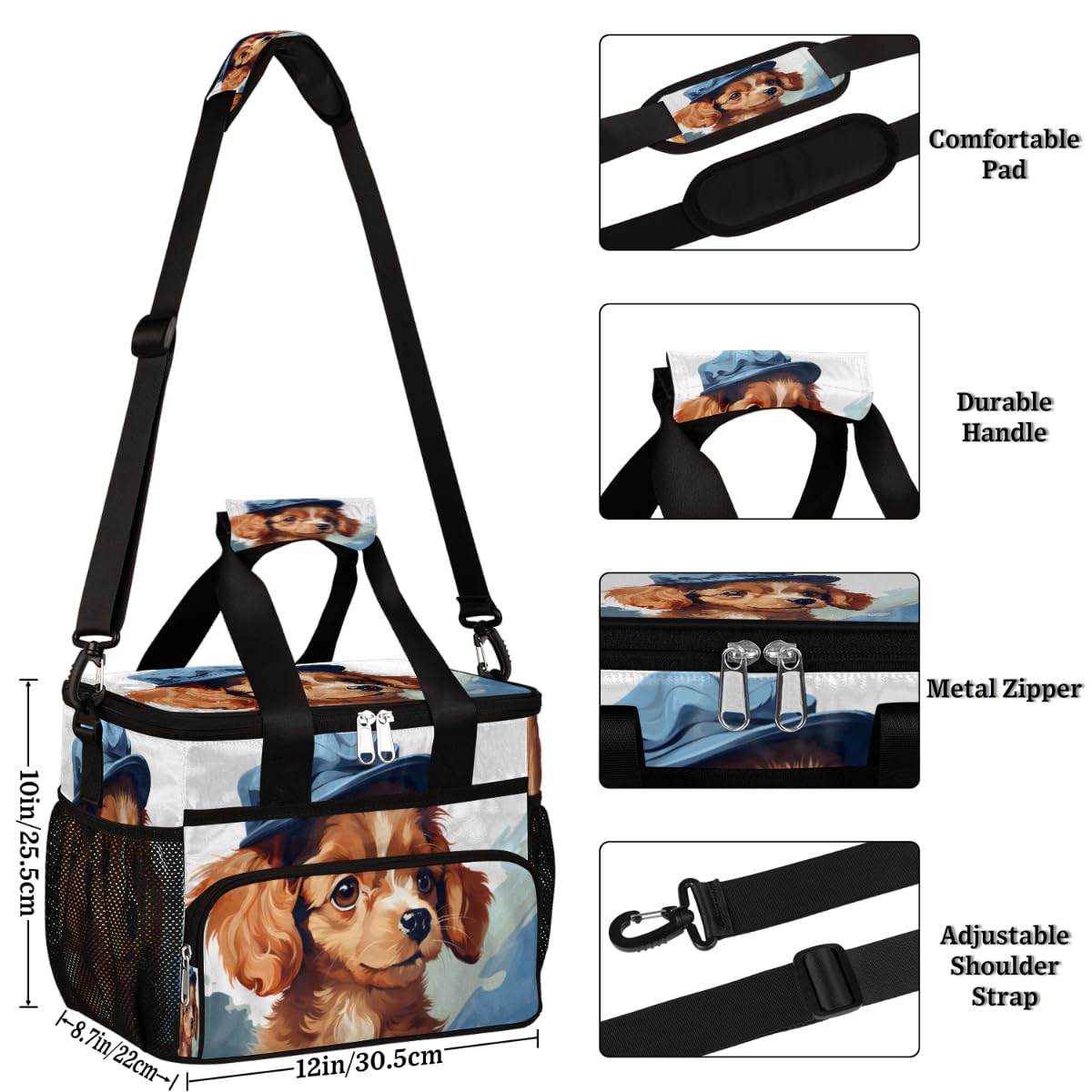 Blue Hat Insulated Picnic Backpack Lunch Box for Women Men Picnic Basket Tote Lunch Bag Picnic Bag Portable Lunch Bags for Picnic, Beach, Work, Trip,Office, Camp Cartoon Dog