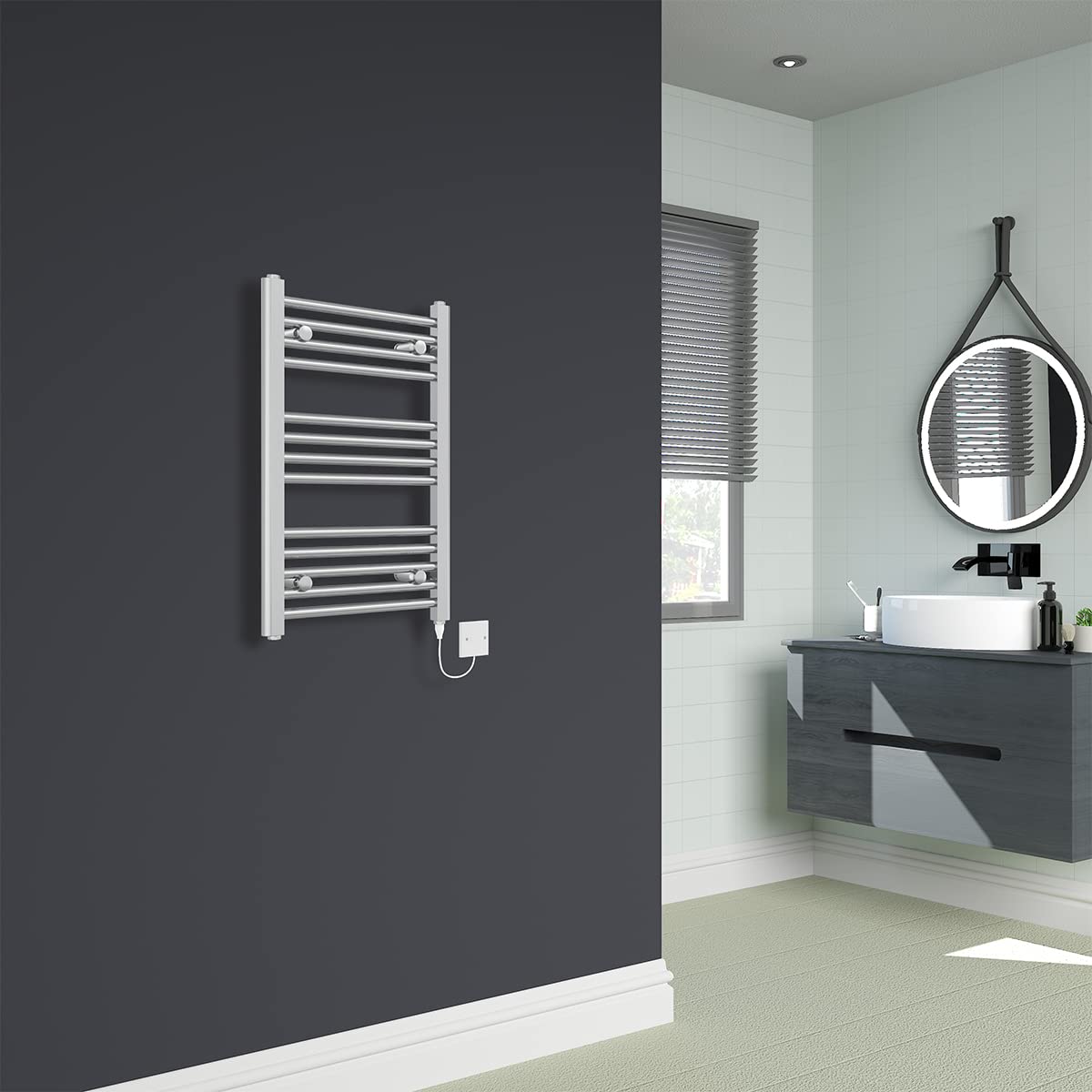 Warmehaus Chrome 700X450mm Electric Straight Heated Towel Rail