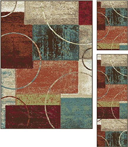 Conner Contemporary Abstract Multi-Color 3-Piece Area Rug Set, 3-Piece Set #TOP7