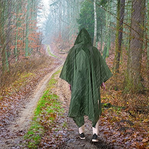 Elifeacc Multifunction Military Camouflage Rain Coat,Waterproof Ripstop Rain Poncho, Pvc And Nylon,1 Pack (Army Green) #TOP7