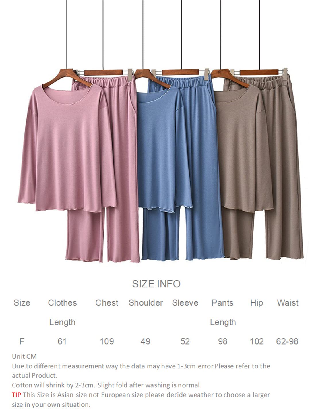Conjunto de pijama de algodón cómodo suave y elegante con cuello en O para mujer, azul, talla única