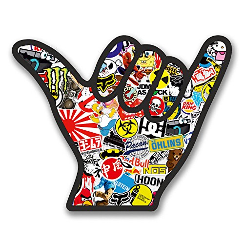 2 x 10 cm Shaka Main de surfer autocollant décalcomanie en vinyle pour votre voiture ou ordinateur portable Surf VW Bomb Fun # 6360. 10cm Wide x 8cm Tall como...