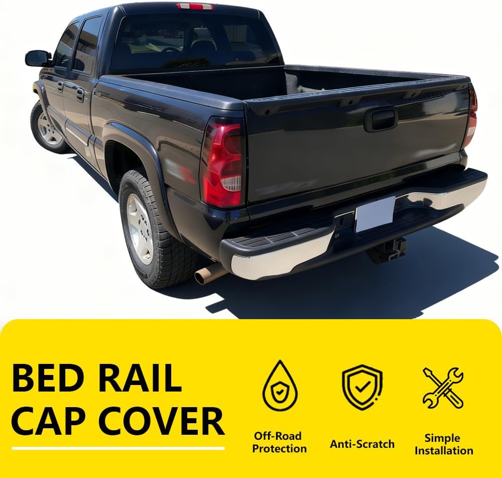 PIT66 Truck Bed Rail Cap Left & Right Sides Pair Compatible with Chevy Silverado 1999-2007 Fit Chevy GMC Sierra 1999-2007 Molding Rail Cover,2Pcs 6.5Ft Black