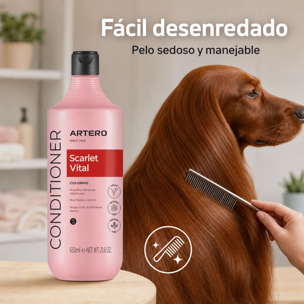 Artero Scarlet Vital Mascarilla Potenciadora de Color para Perros Rojos, Marrones, Chocolate y Apricot, 650 ml