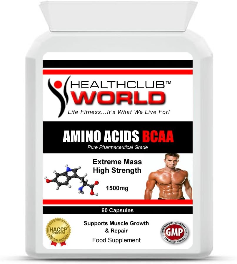 Amino ACIDS 1500mg BCAA High Strength Pure Pharmaceutical Grade 60 Capsules Supports Muscle Growth & Prevents Catabolic Loss of Muscle Tissue