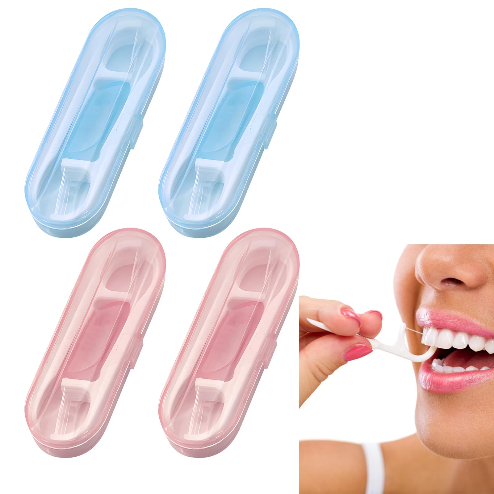 Dental Floss Sticks with, 40 Picks Adult Floss Stick, for Fresh Teeth Cleaning with Tooth Pick Flossers, not Easily Broken or fuzzing, Ideal for Family Hotel and Travel, 4 Storage Cases